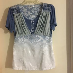 Zba Blue/White Blouse Size Medium